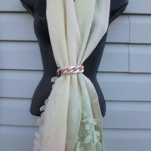 Hand felted red custom shawl- scarf  with flowers decoration.